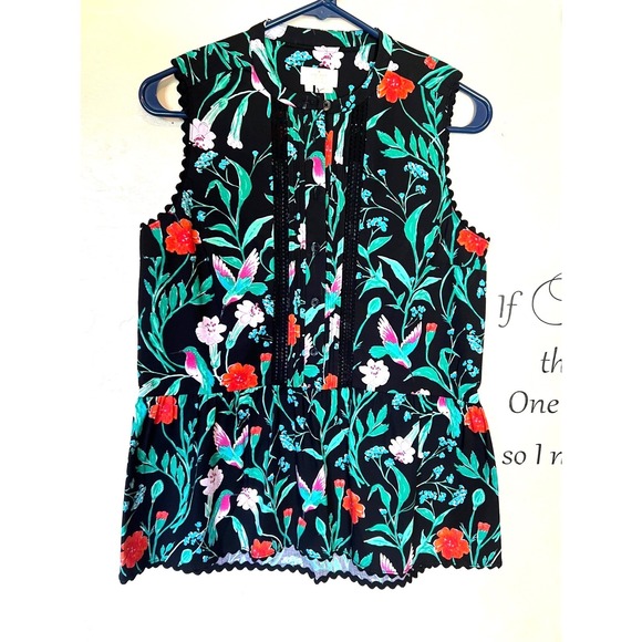 Kate Spade New York Tops - Kate Spade Jardin Poplin Floral Hummingbird Peplum Top Black XS women lace